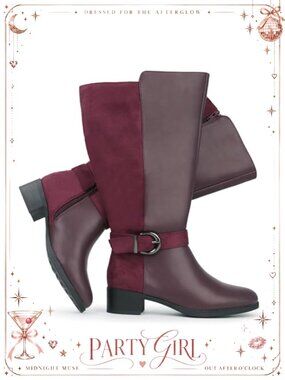 Extra Wide Calf Knee High Pull On Side Zipper Boots Low Chunky Heel
